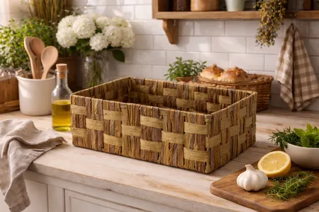 מגירת אחסון מלבנית קש טבעי